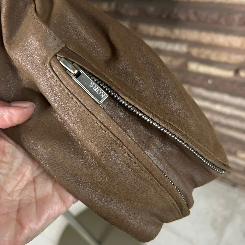 Kors Michael Kors Brown Leather Jacket Suede Moto Waterfall Y2K Designer Medium